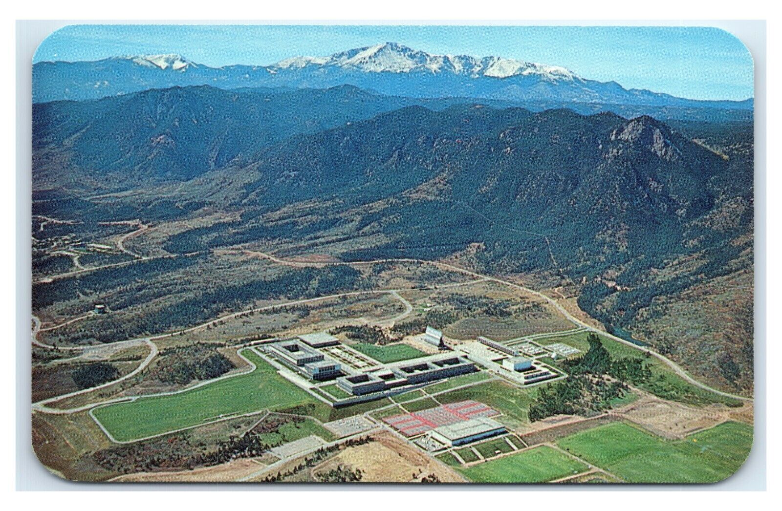 Postcard Aerial of Academic + Chapel, Air Force Academy Colorado Springs CO E12