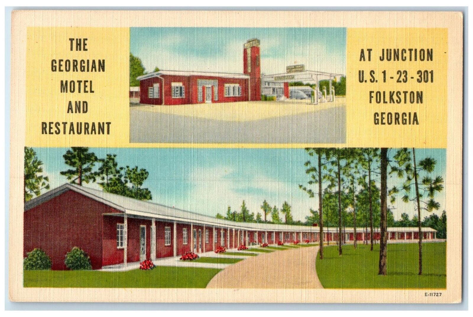 c1940\'s Folkston Georgia GA Georgian Motel & Restaurant Pathway Vintage Postcard