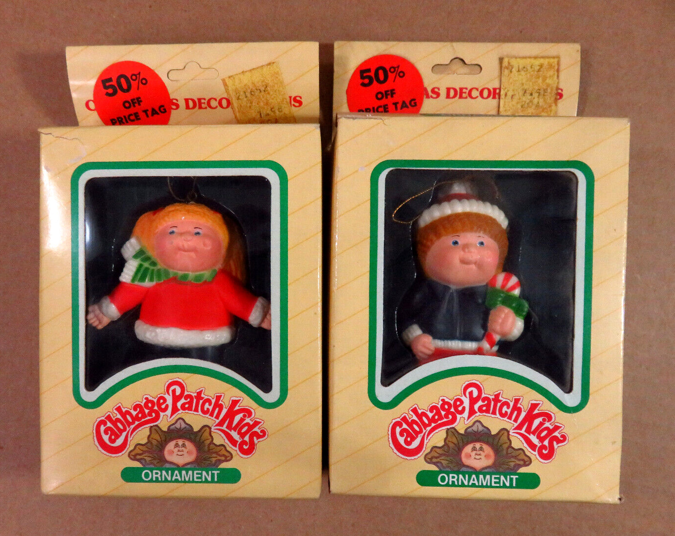 2 - Vintage 1983 Cabbage Patch Kid Christmas Ornaments - new in package