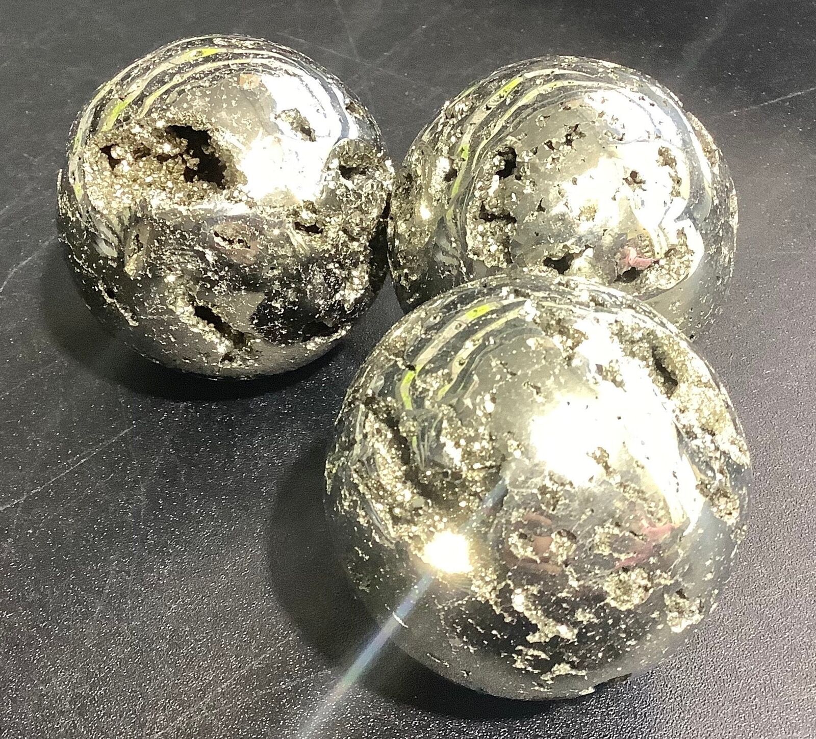 Wholesale Bulk Lot 3 Pack Of Iron Pyrite Crystal Sphere Fool Gold Druzy Orb