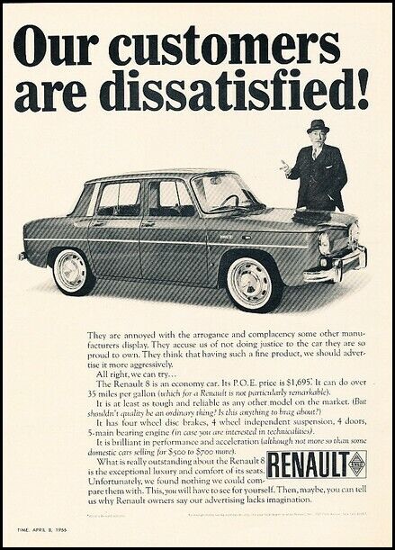 1966 Renault 8 - customers - Vintage Advertisement Print Art Car Ad J509