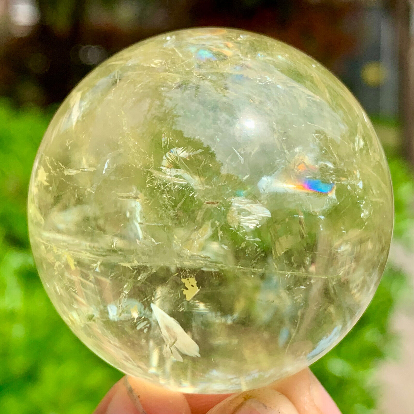 168G Natural Rainbow Citrine Quartz Crystal Sphere Mineral Energy Healing Ball