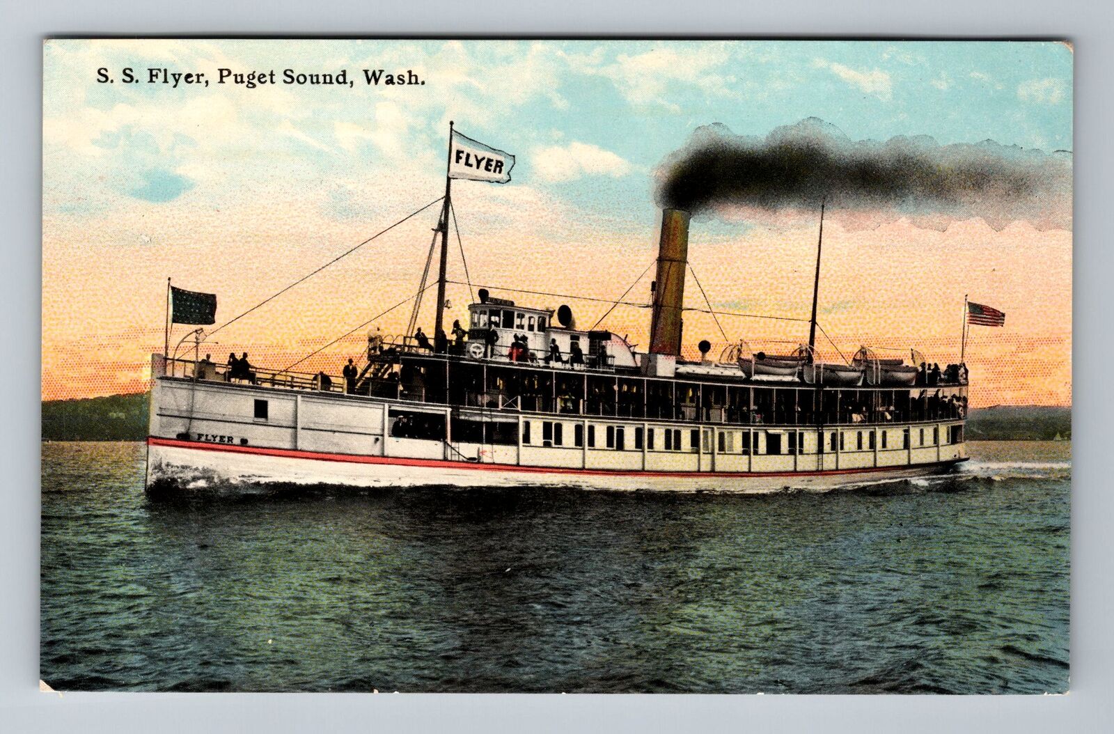 Puget Sound, S.S. Flyer, Scenic, Vintage Postcard