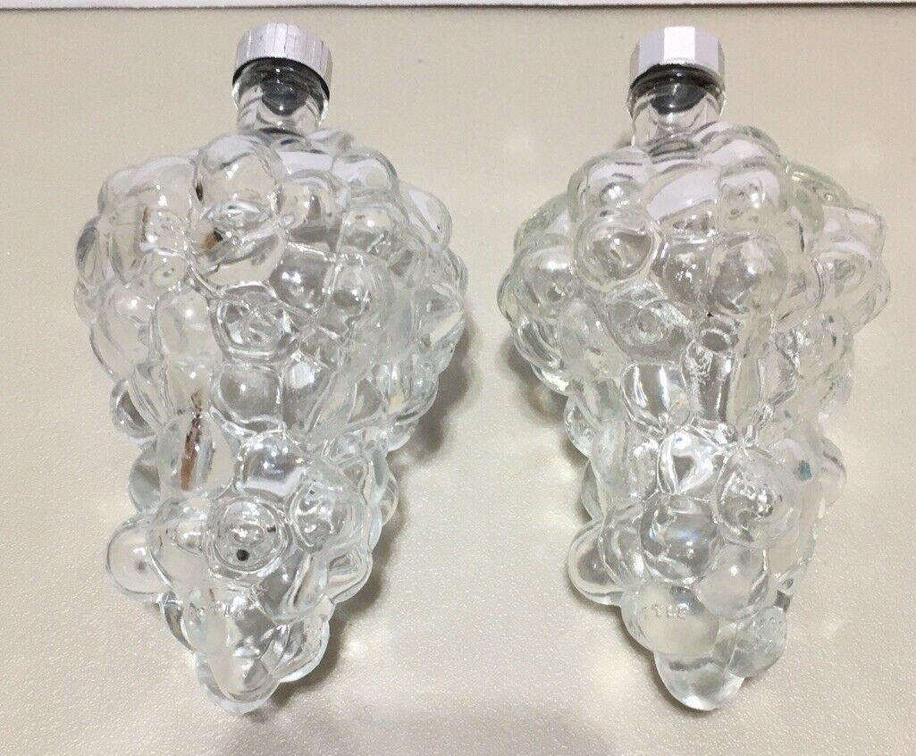Vintage Pair Clear Glass Grape Cluster Bottle With Lid Italy