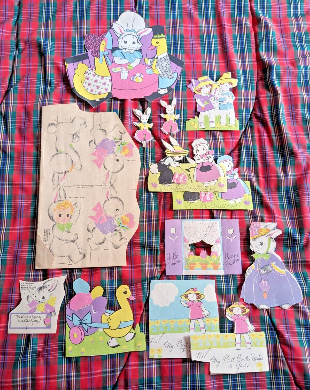 Vintage lot Easter decorations 1930s 1940s cards cut outs bunnies duck kids eggs