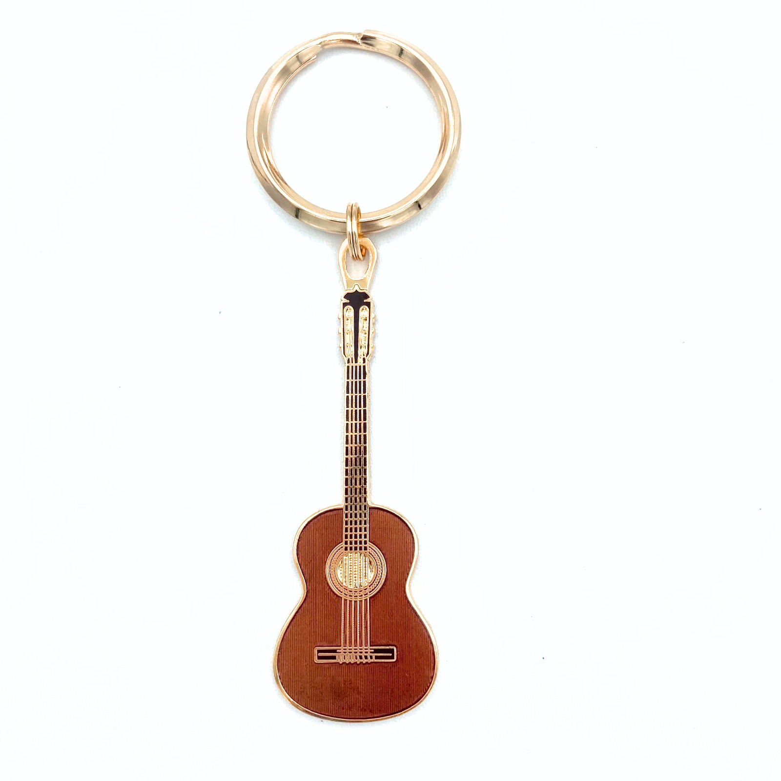 Spanish Guitar Keychain, Gold with Woodgrain