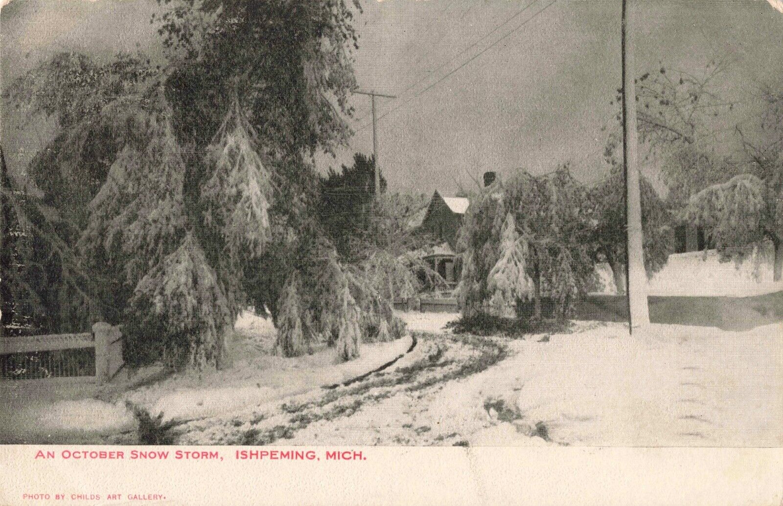 An October Snow Storm Ishpeming Michigan MI Residential Street c1907 Postcard