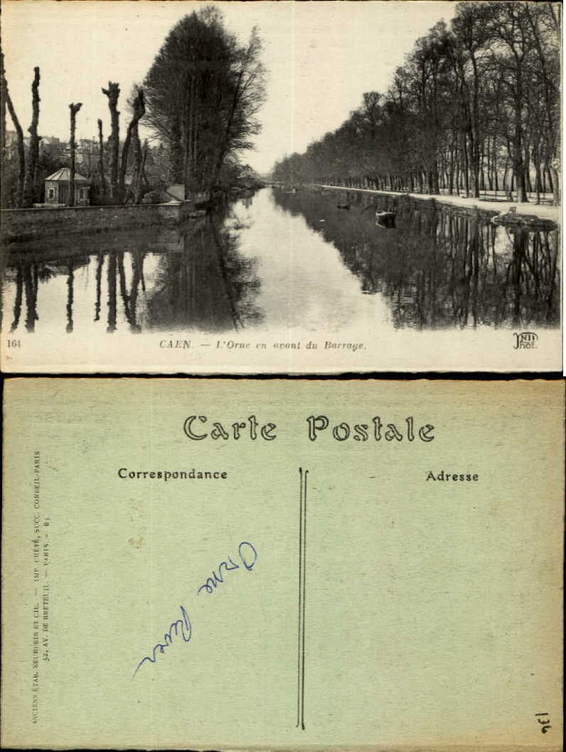 Caen Calvados France L\'Orne en avant du Barrage ~ vintage postcard