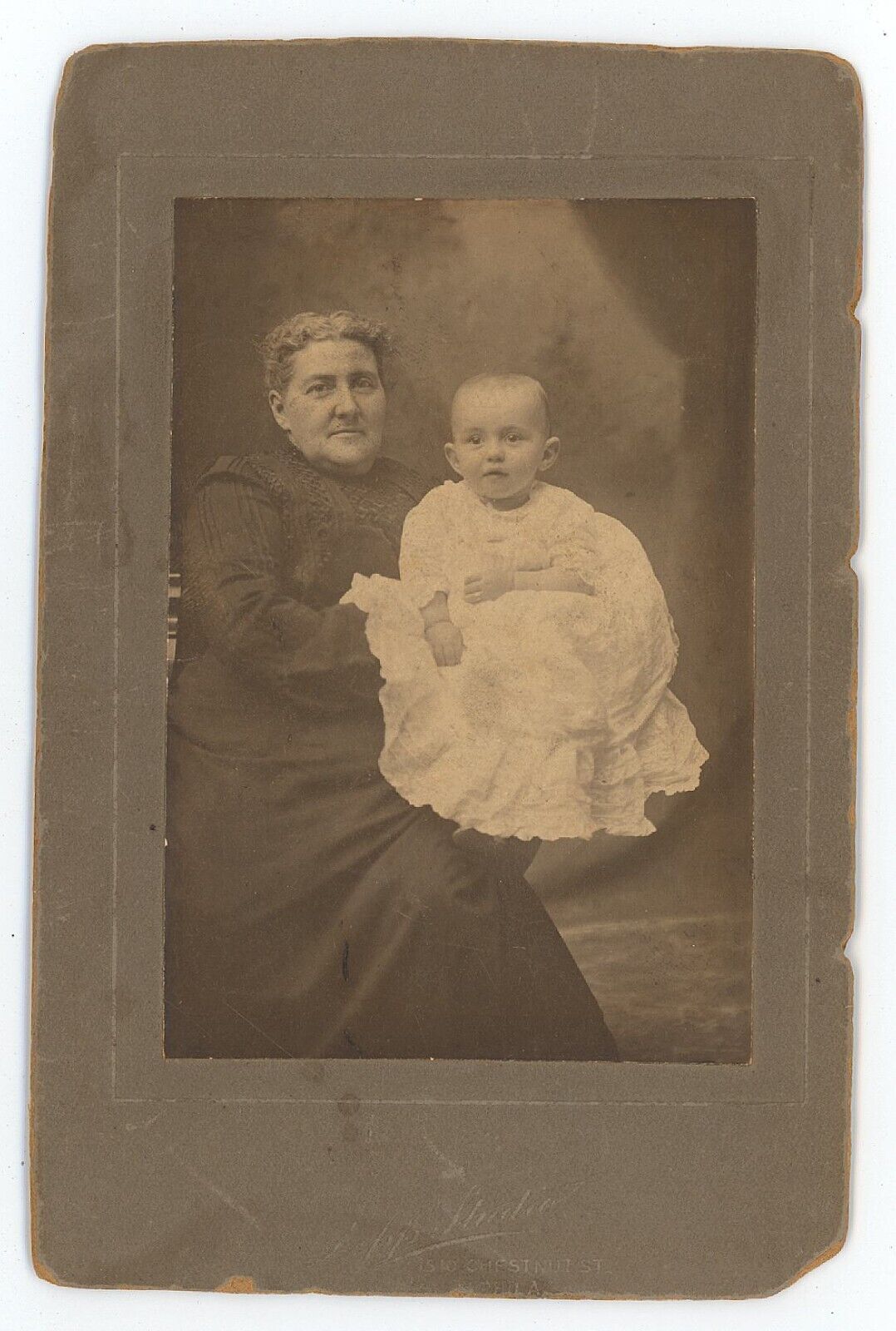 Antique c1890s Small Cabinet Card Beautiful Child Held By Adoring Grandmother