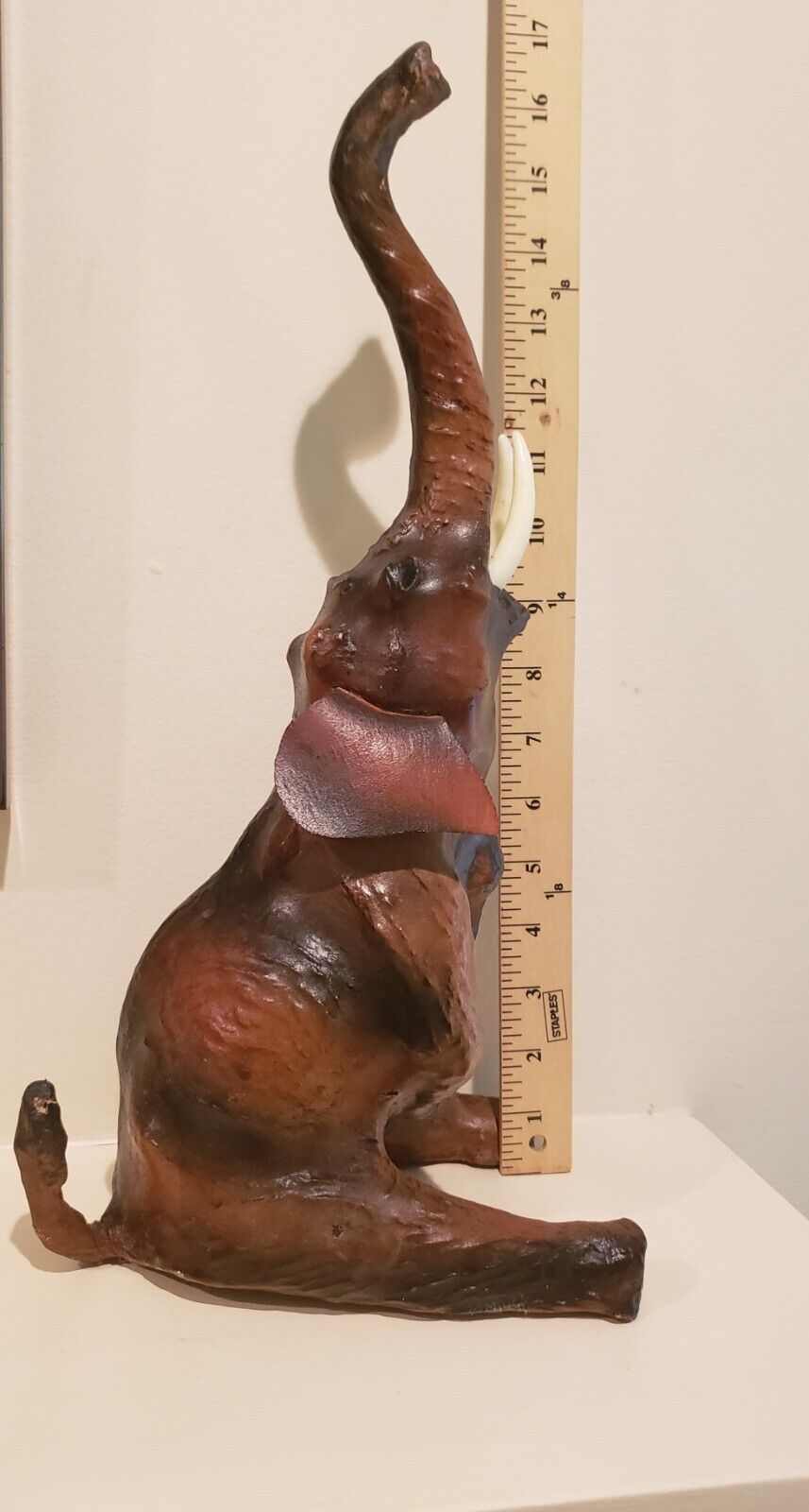Vintage Sitting Elephant Statue Leather Wrapped 17
