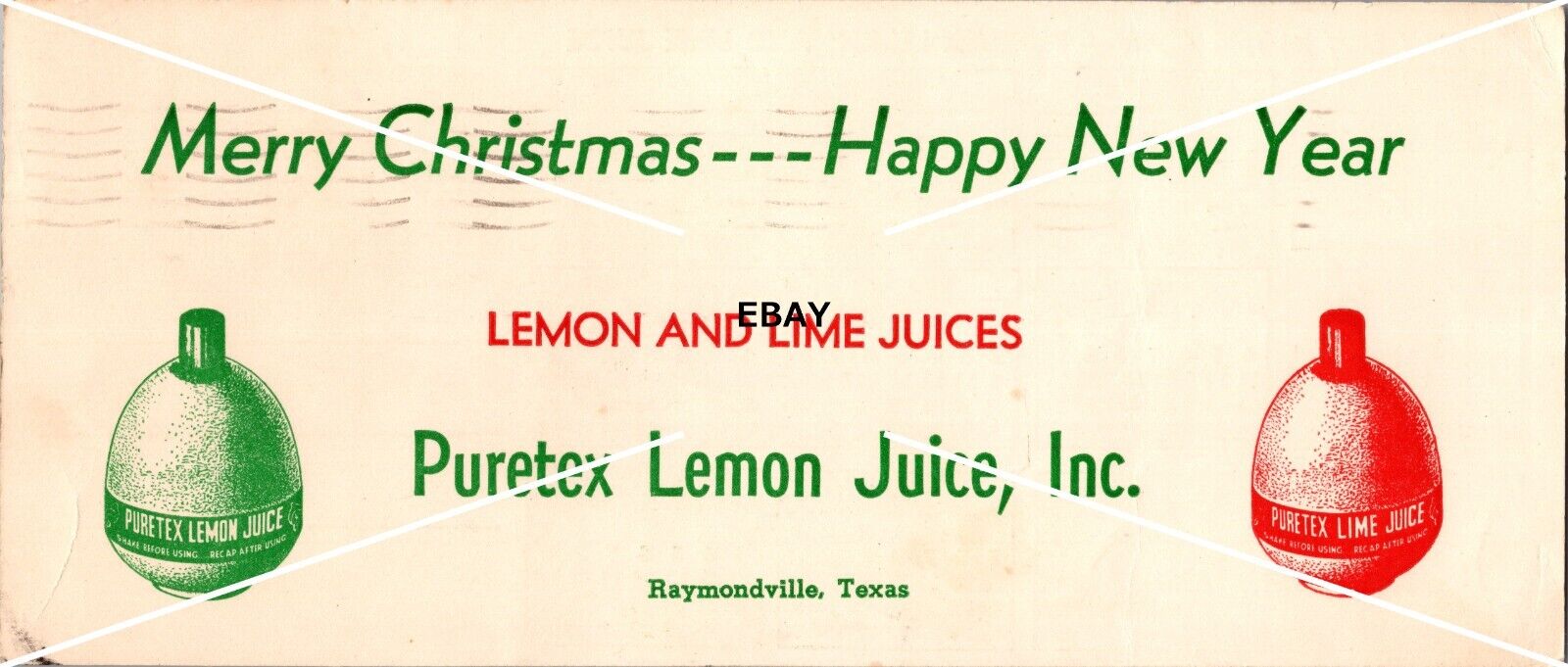 1949 Long Postcard Calendar Puretex Lemon Juice Hedden\'s Pharmacy Tenino WA Xmas