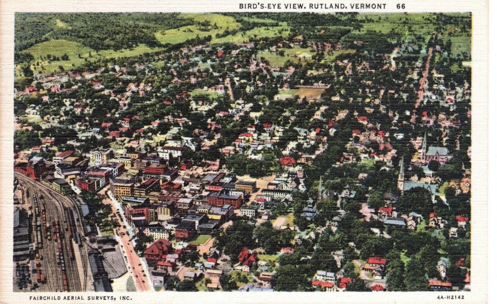Bird\'s Eye View of Rutland VT Linen Postcard Posted 1945-50a