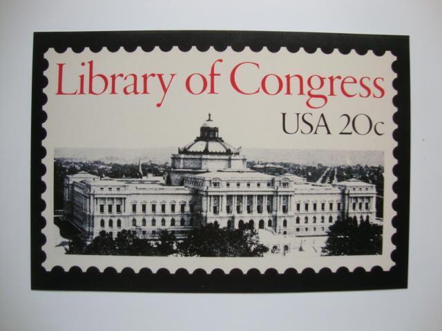 Railfans2 336) Postcard, Washington DC Library Of Congress Postage Stamp Replica