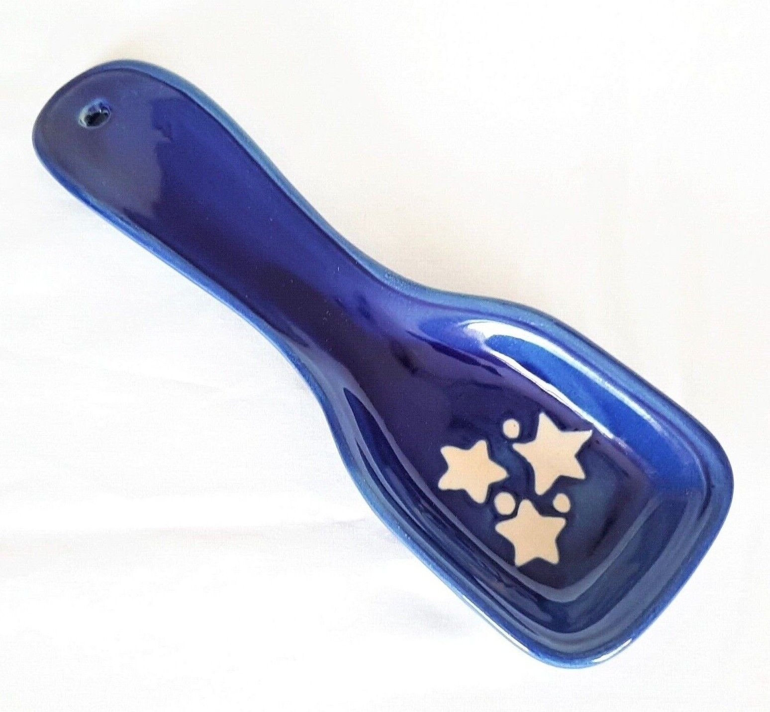Stoneware Spoon Rest Cobalt Blue with Star Motif Hermitage Pottery Loomco 1990s