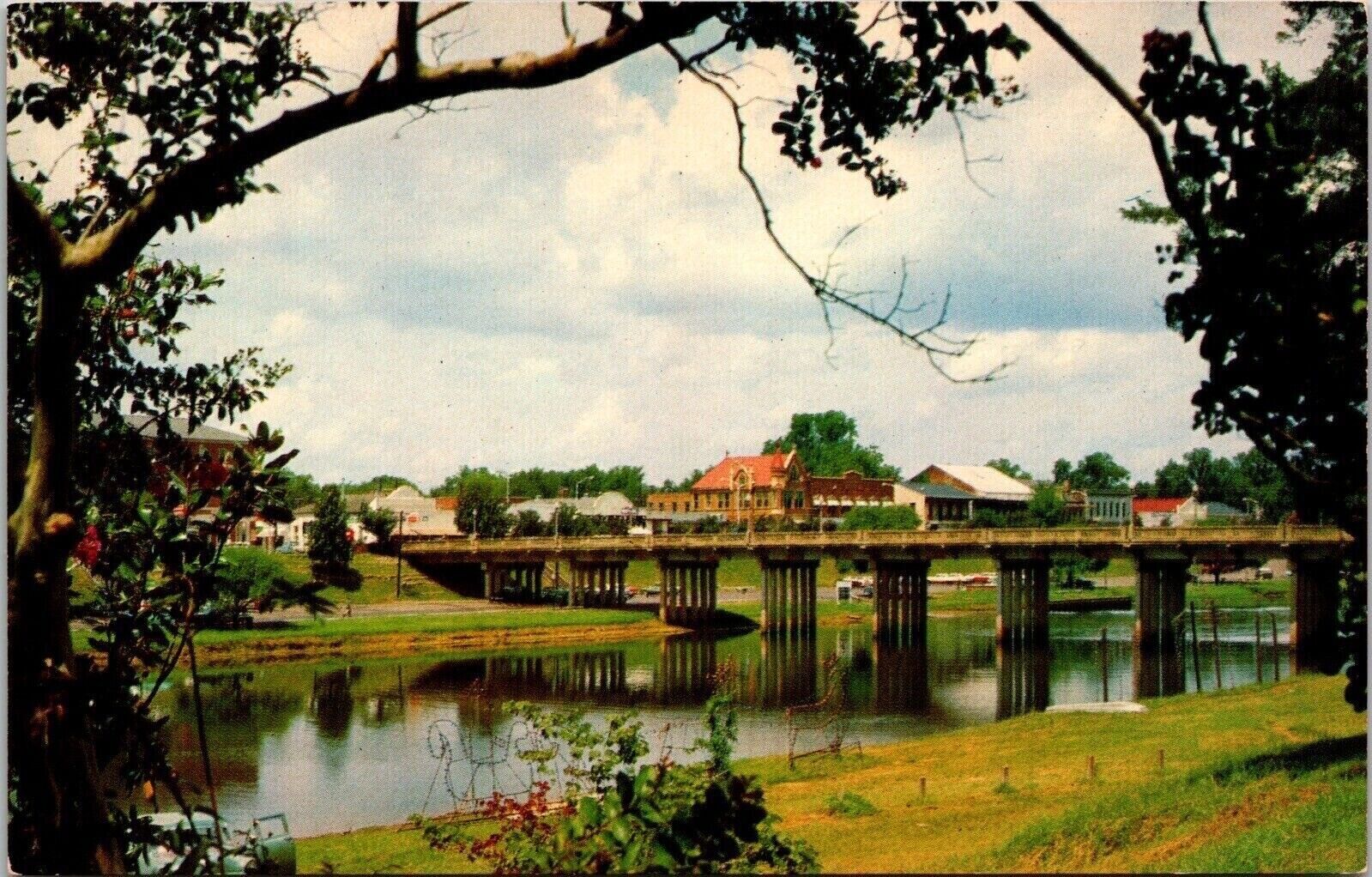 Scenic View Front Street Cane River Bridge Natchitoches Louisiana Postcard UNP