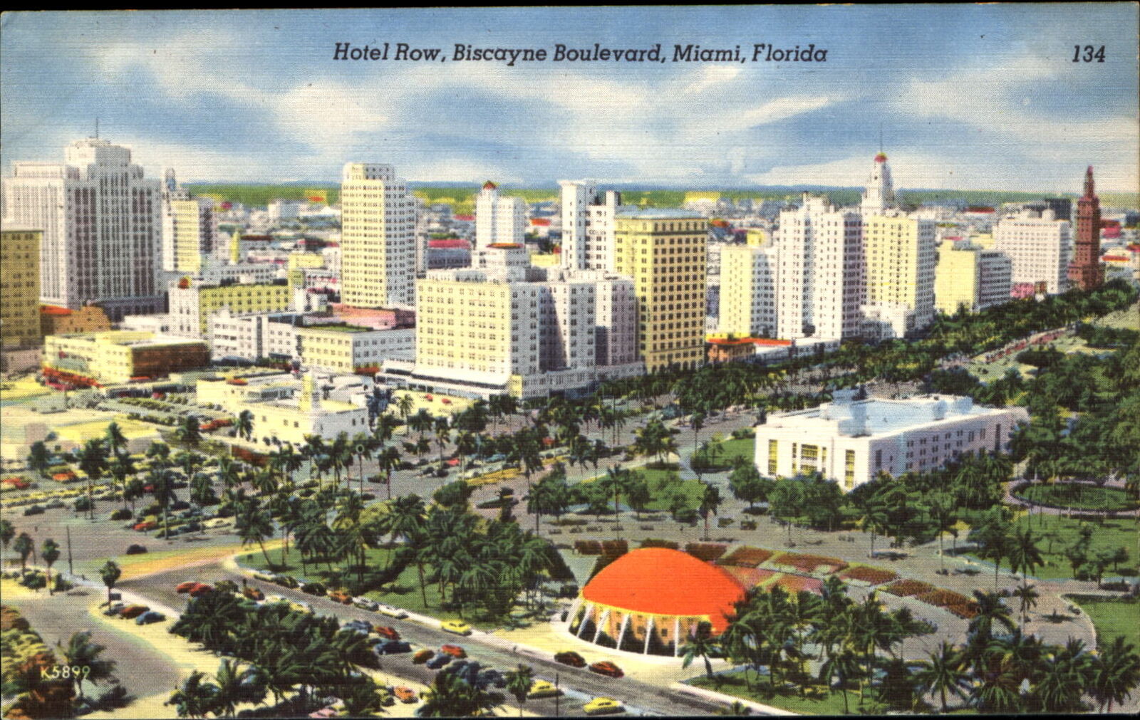 Hotel Row ~ Biscayne Boulevard ~ Miami Florida FL ~ band shell ~ library ~ 1940s