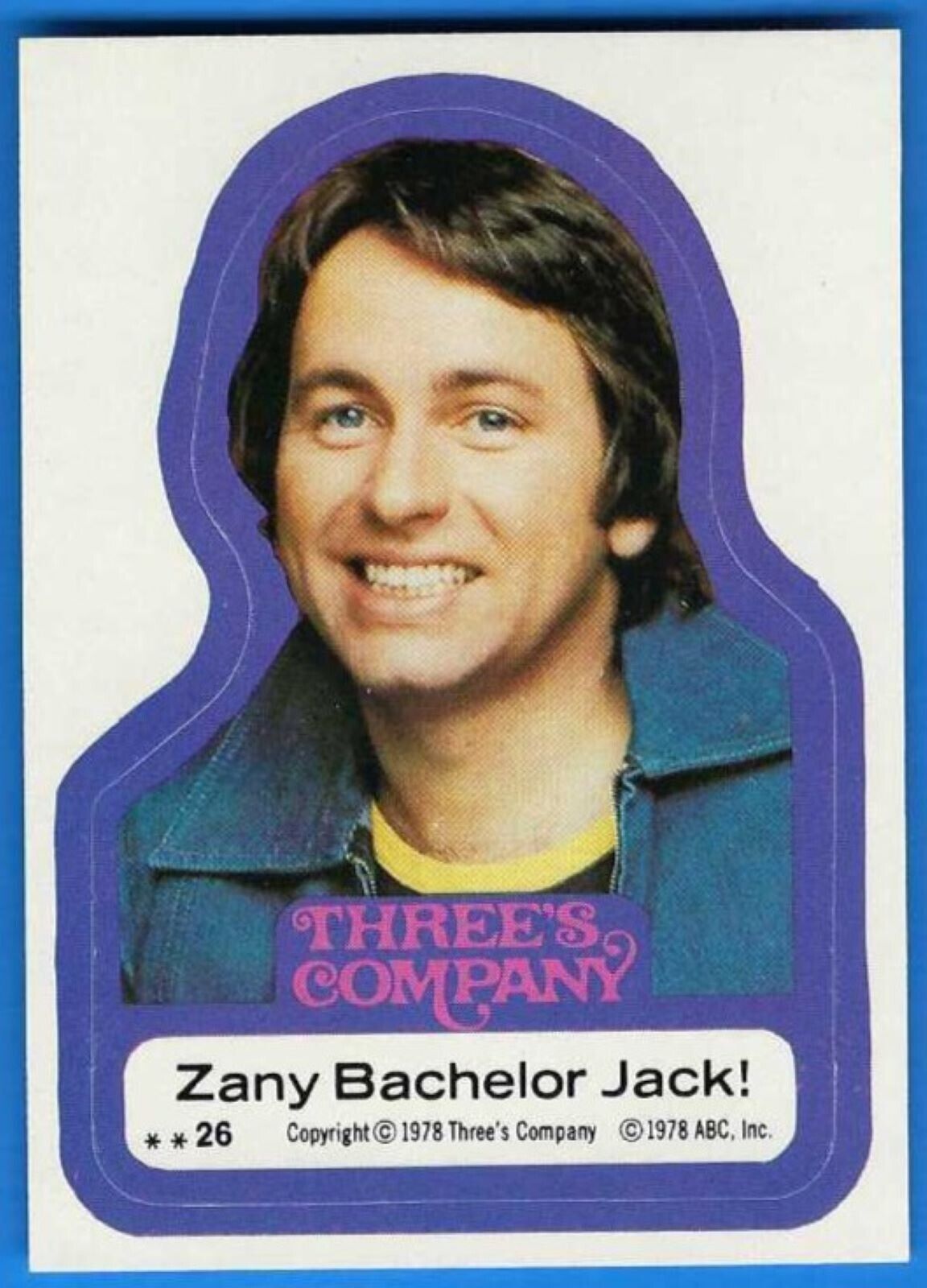 1978 Topps Three\'s Company Sticker #26 Zany Bachelor Jack (John Ritter) MINT