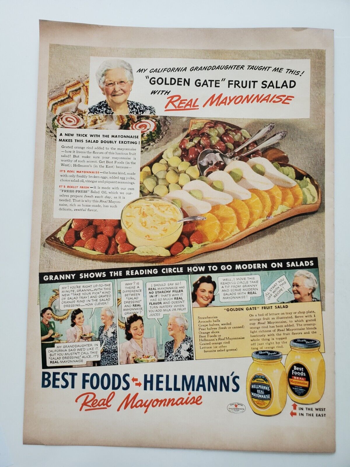 Hellman\'s/Best Foods Mayonnaise Golden Gate Fruit Salad  1941 Vintage Print Ad