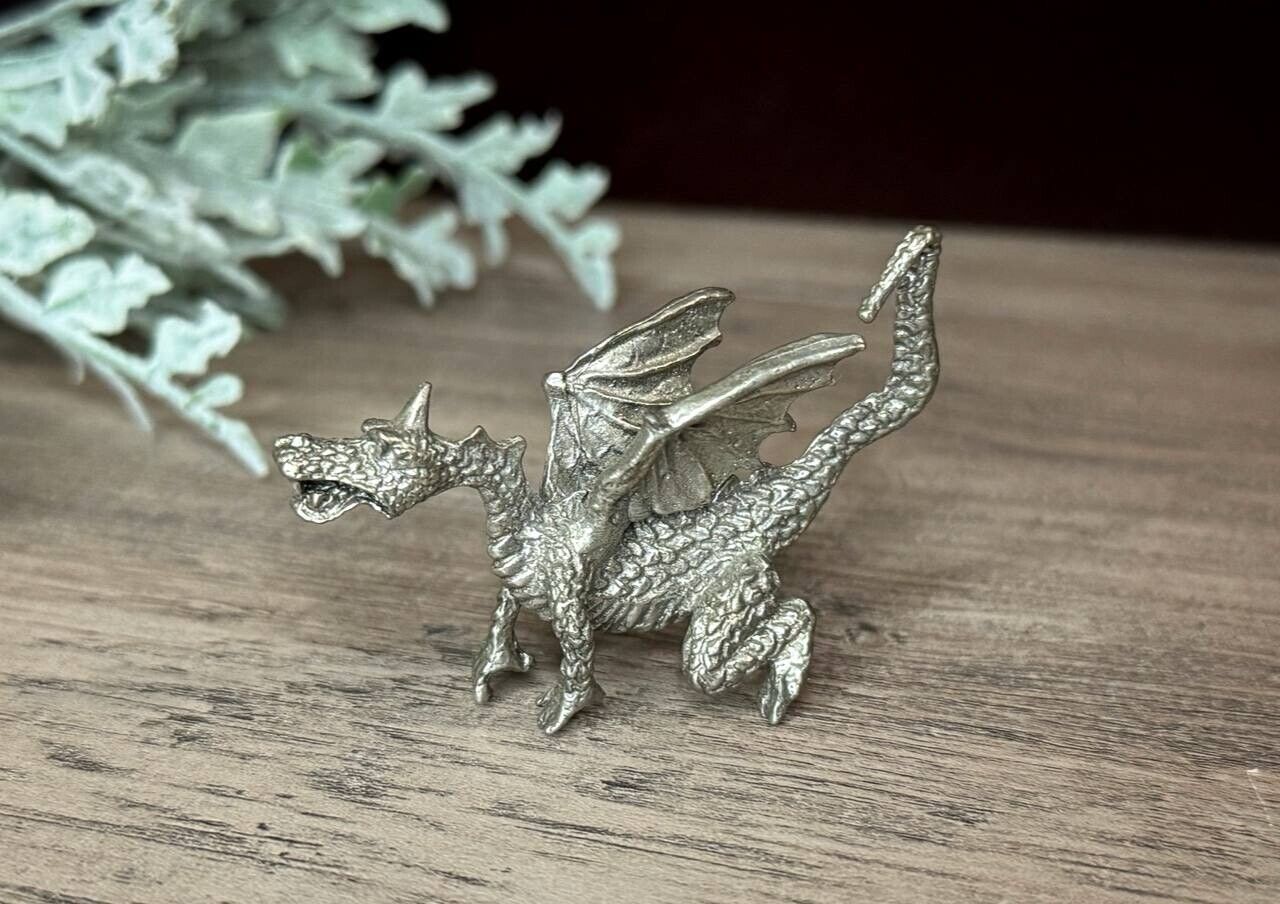 Vintage Pewter Dragon Figurine Miniature Sculpture