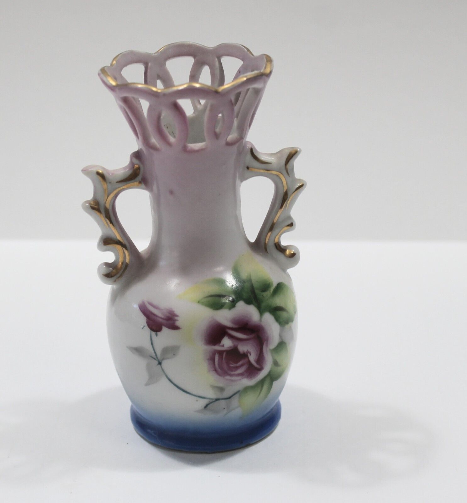 Vintage Mid 20th Century Japanese Bud Vase Goldtone Trim