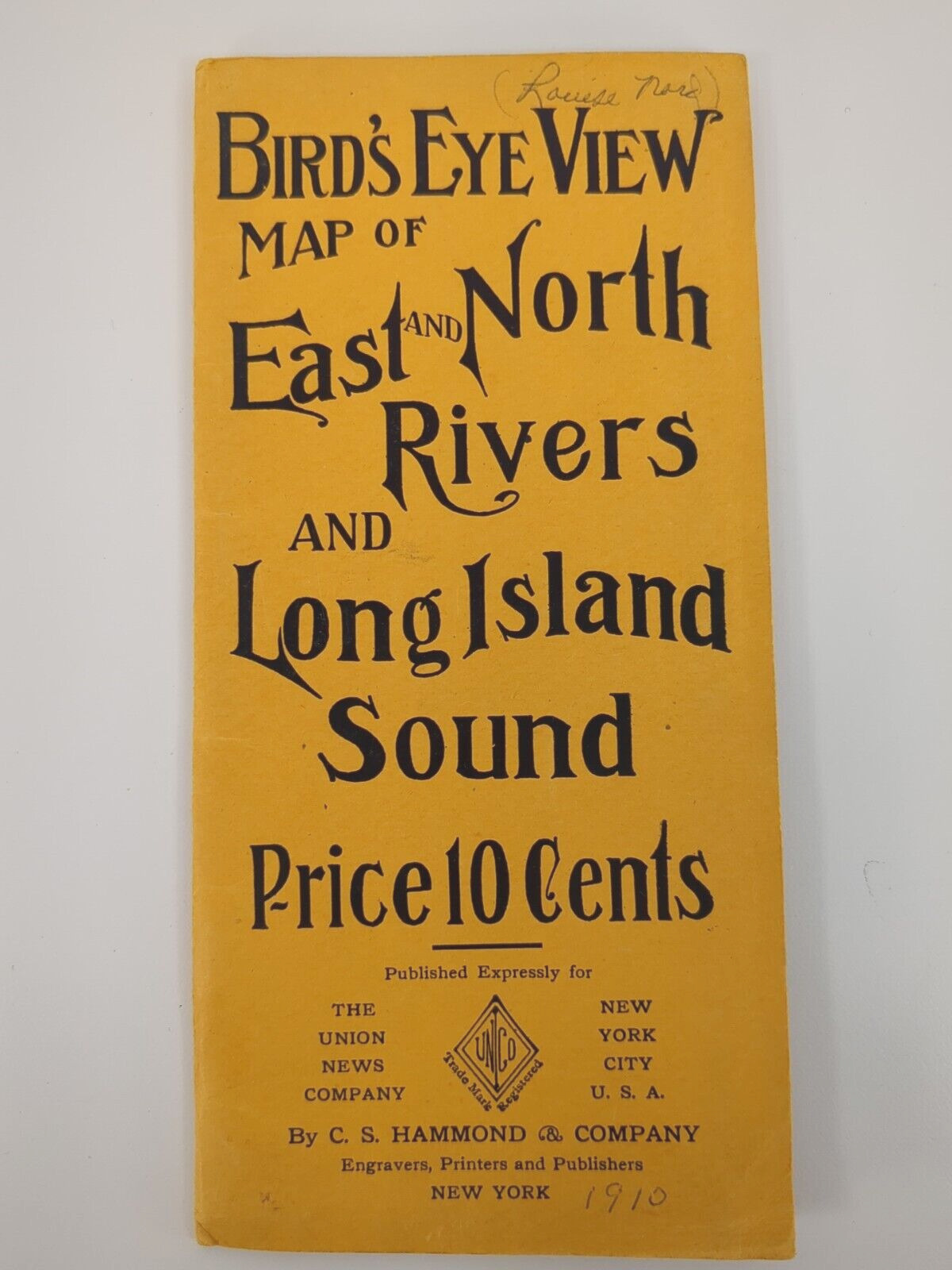 Long Island Sound Birds Eye View Map East North Rivers 1912 CS Hammond Foldout