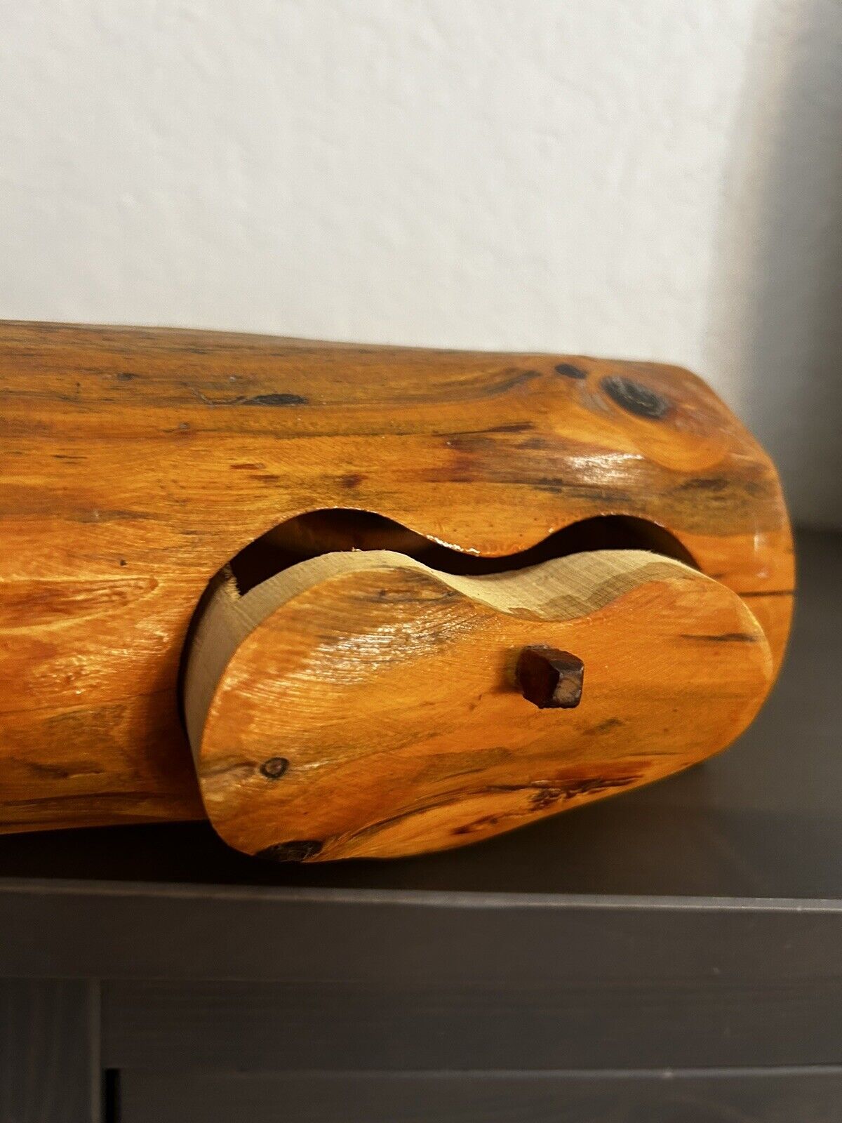 Vintage cedar log with heart shape drawer 