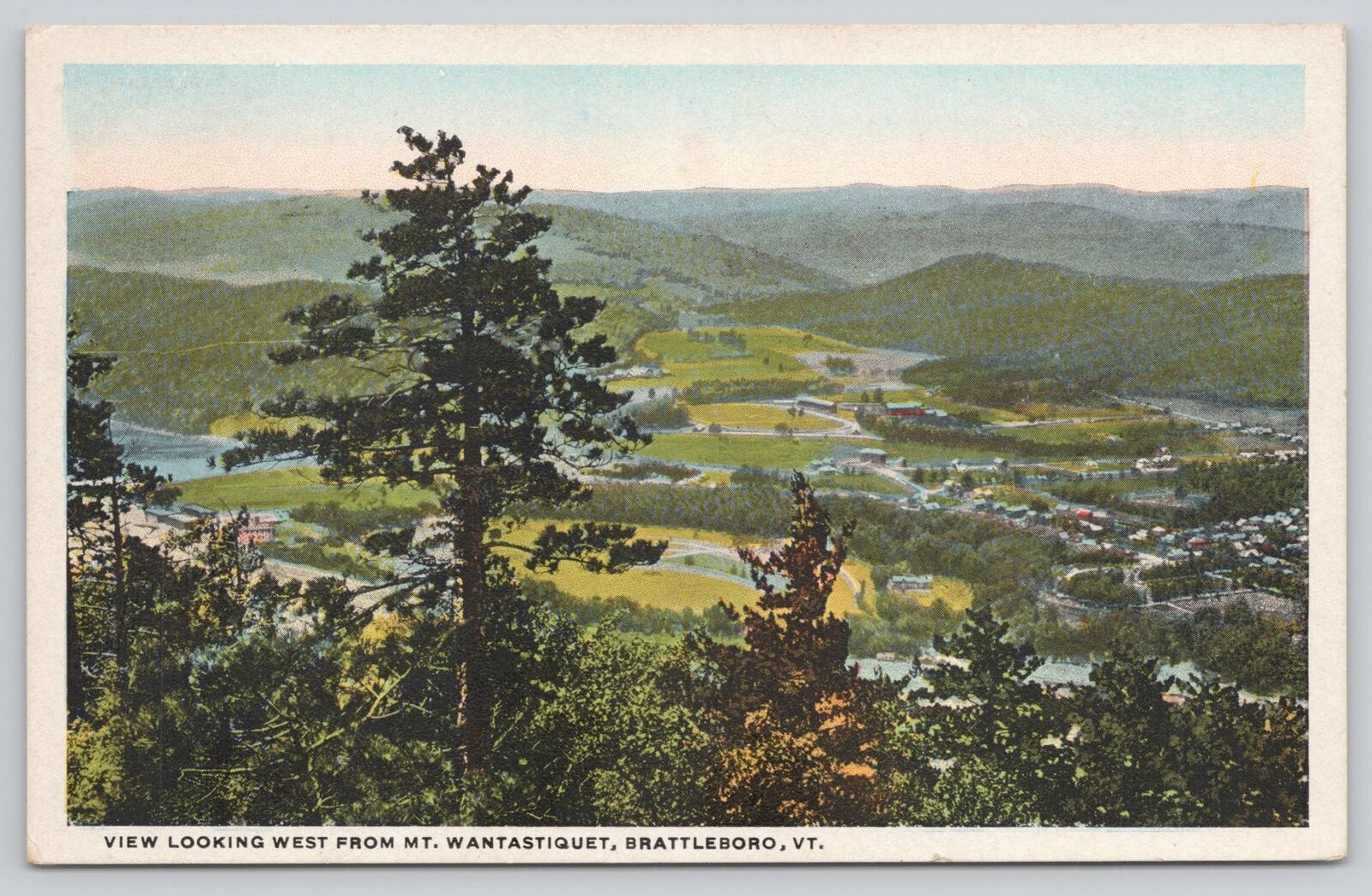 Postcard View Looking West Mt. Wantastiquet Brattleboro Vermont ca.1920s