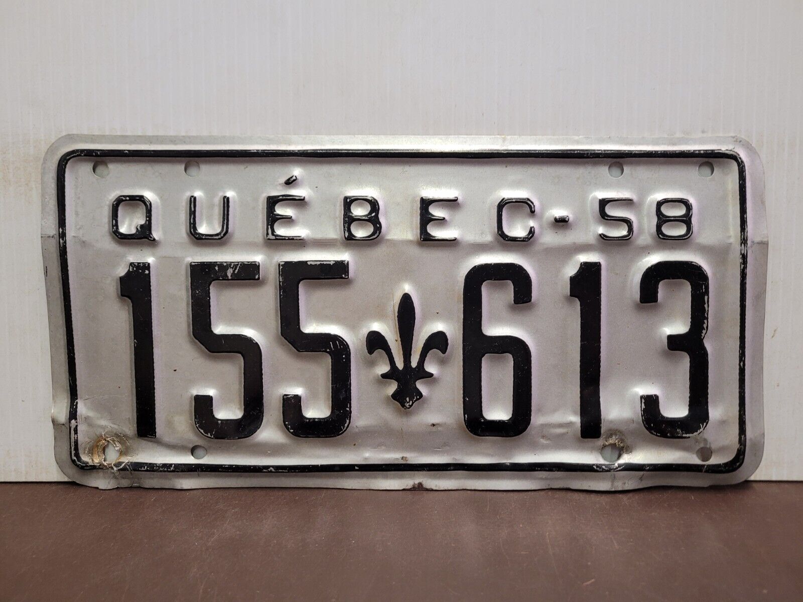 1958 Quebec License Plate Tag Original.