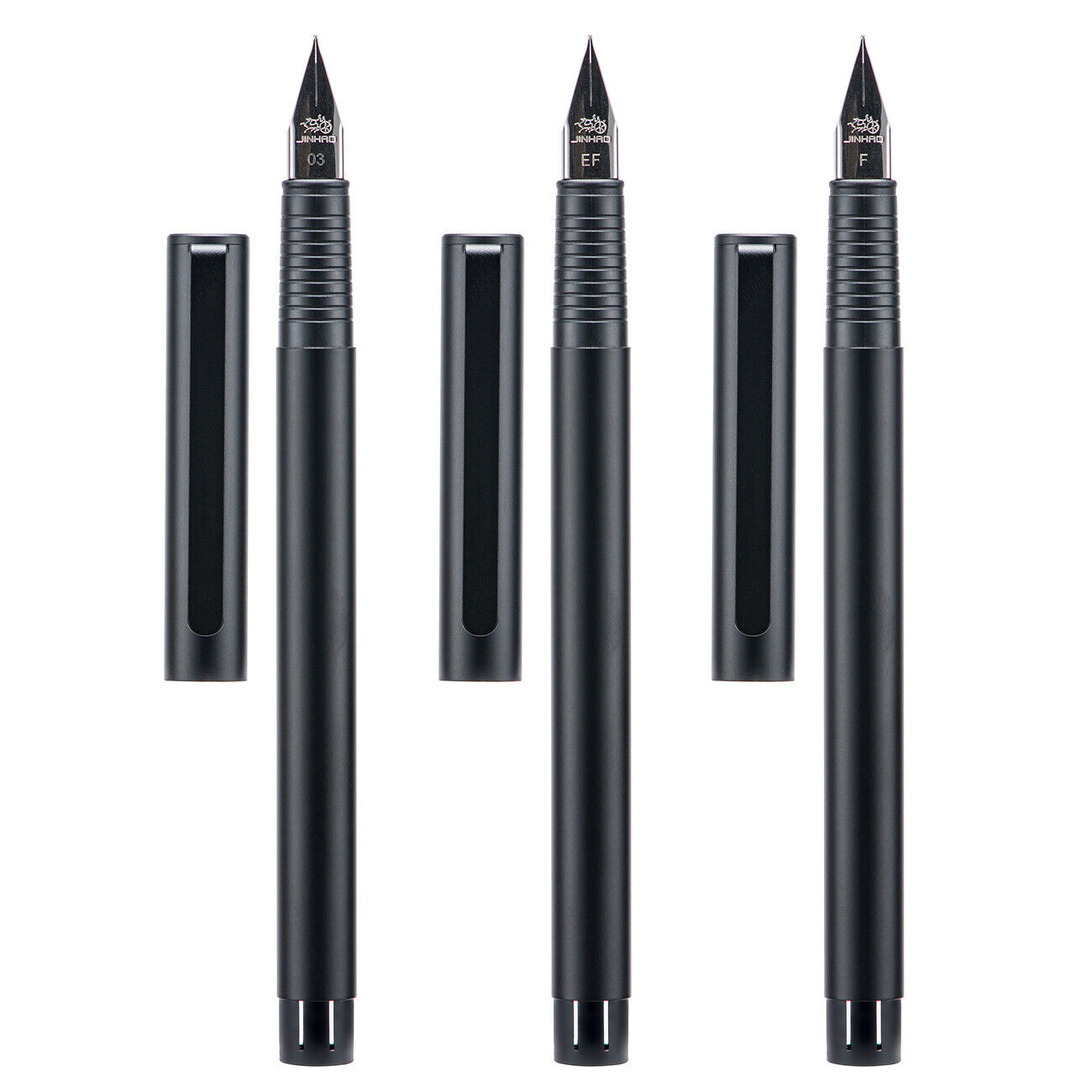 3 PCS Jinhao 65 Fountain Pen 03/EF/F Nib with Converter, Matte Black, Silver Pen