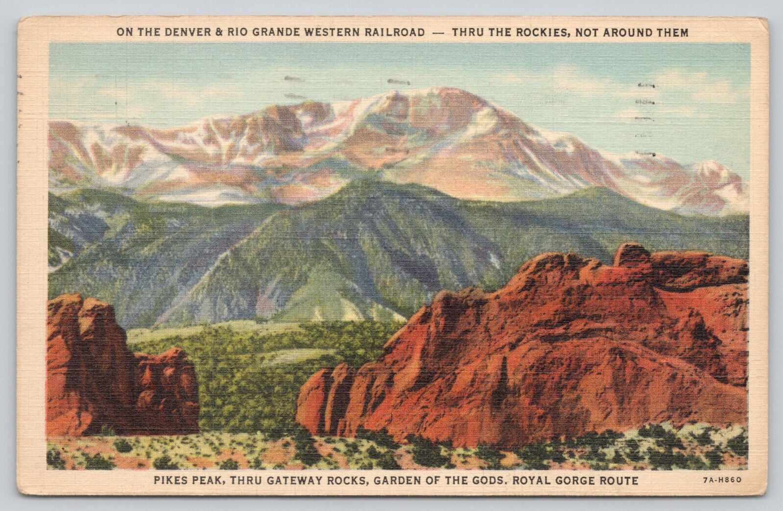 Postcard Pikes Peak Railroad Thru Gateway Rocks Garden of the Gods Unposted (311
