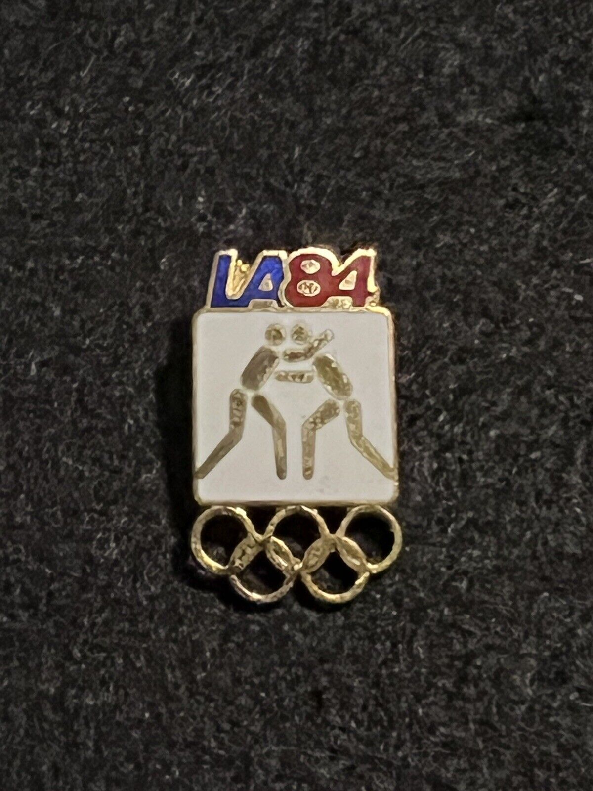 1984 Los Angeles Wrestling Olympic Pin - White
