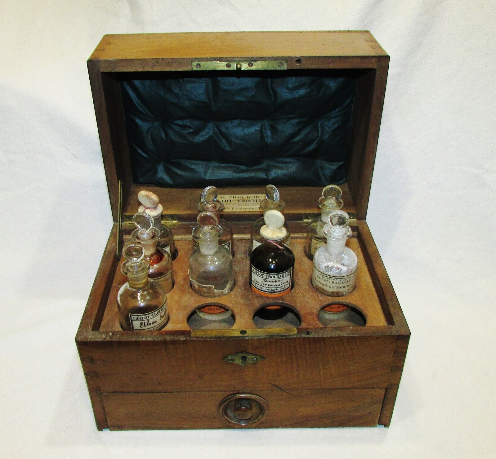 RARE ANTIQUE 19th Antique Pharmacy Wooden Box PHARMACY BOX WITH BOTTLES