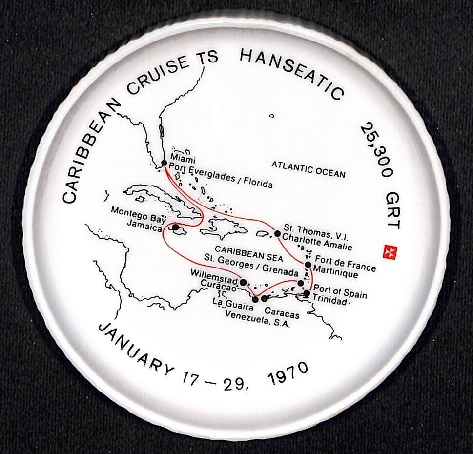 Caribbean Cruse TS Hanseatic Hamburg AL 1970 Ceramic Tip Tray w/ Route Map VGC