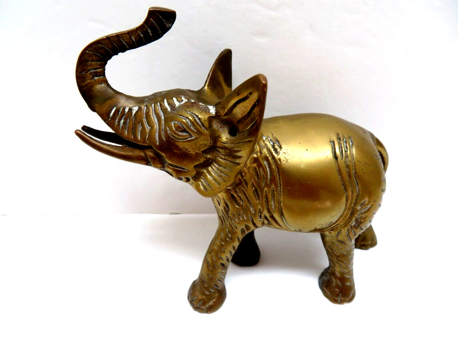 Vintage Solid Brass Elephant Figurine 4.3/4” Tall