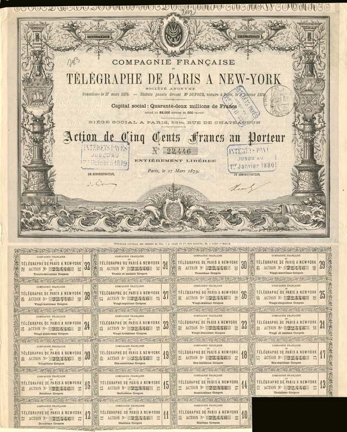 Compagnie Francaise Du Telegraphe De Paris A New-York - Foreign Stocks