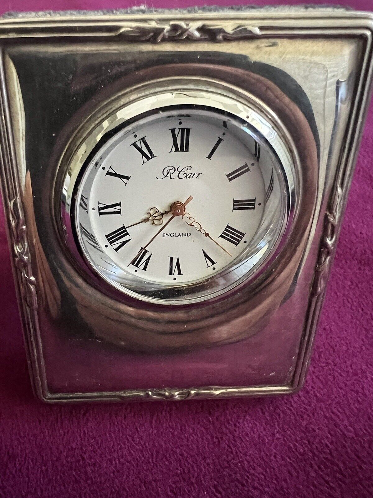 Carrs sterling silver mini clock - R. Carr England