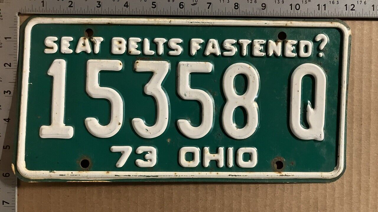 1973 Ohio license plate 15358 Q YOM DMV Ford Chevy Dodge 12392