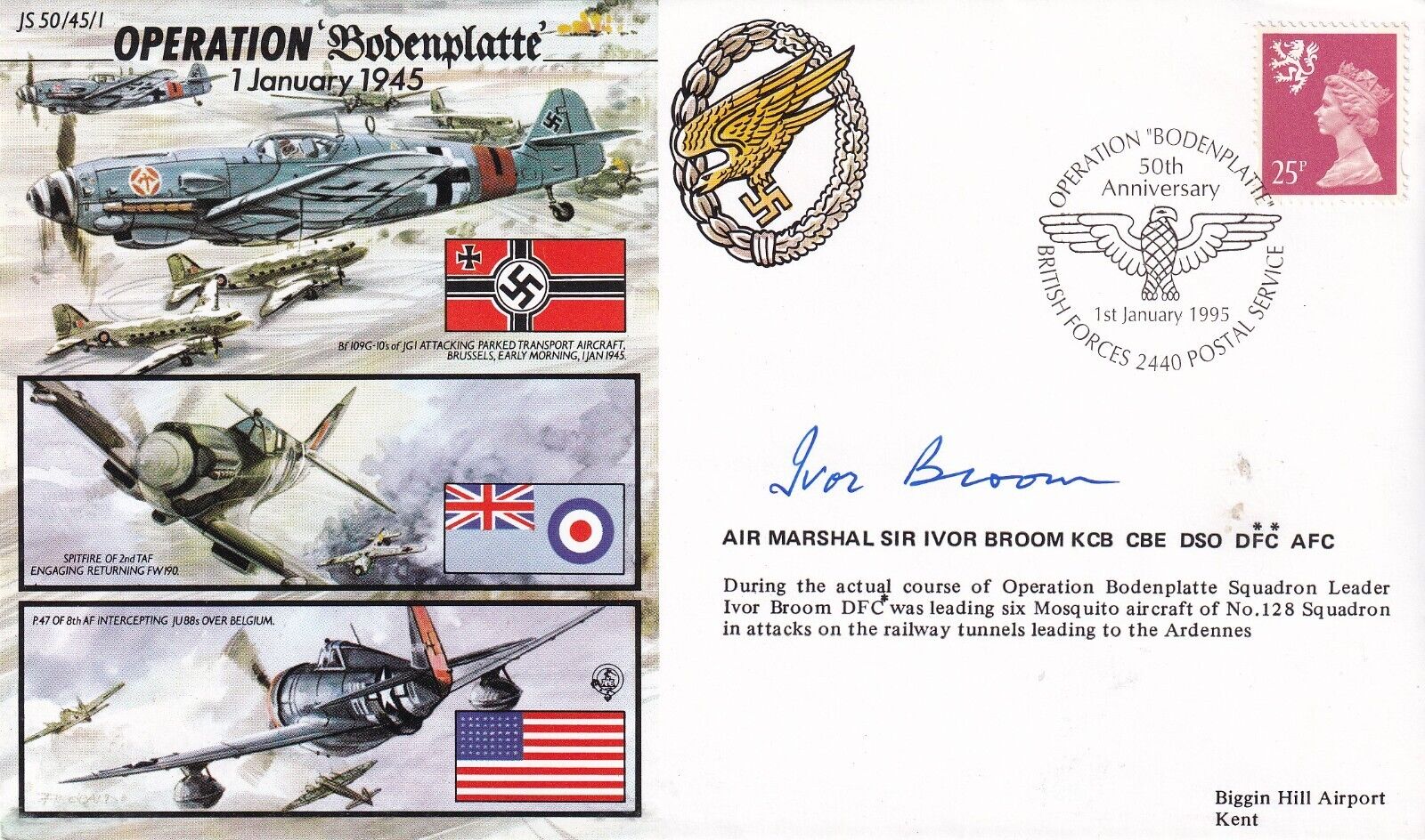 45/1c Operation Bodenplatte Signed by AM Sir Ivor Broom  WW11 Mosquito Pilot