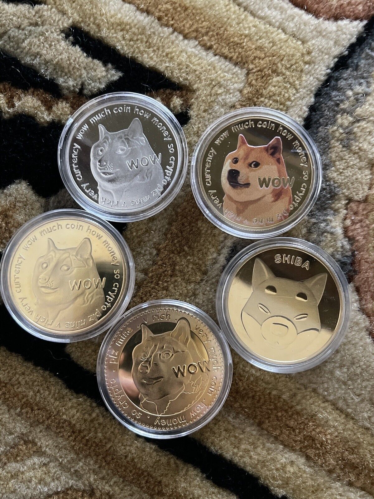 Crypto Tangible Coins￼ 8 Count Doge gold, Doge Silver, Doge Painted, TTM, SHIB