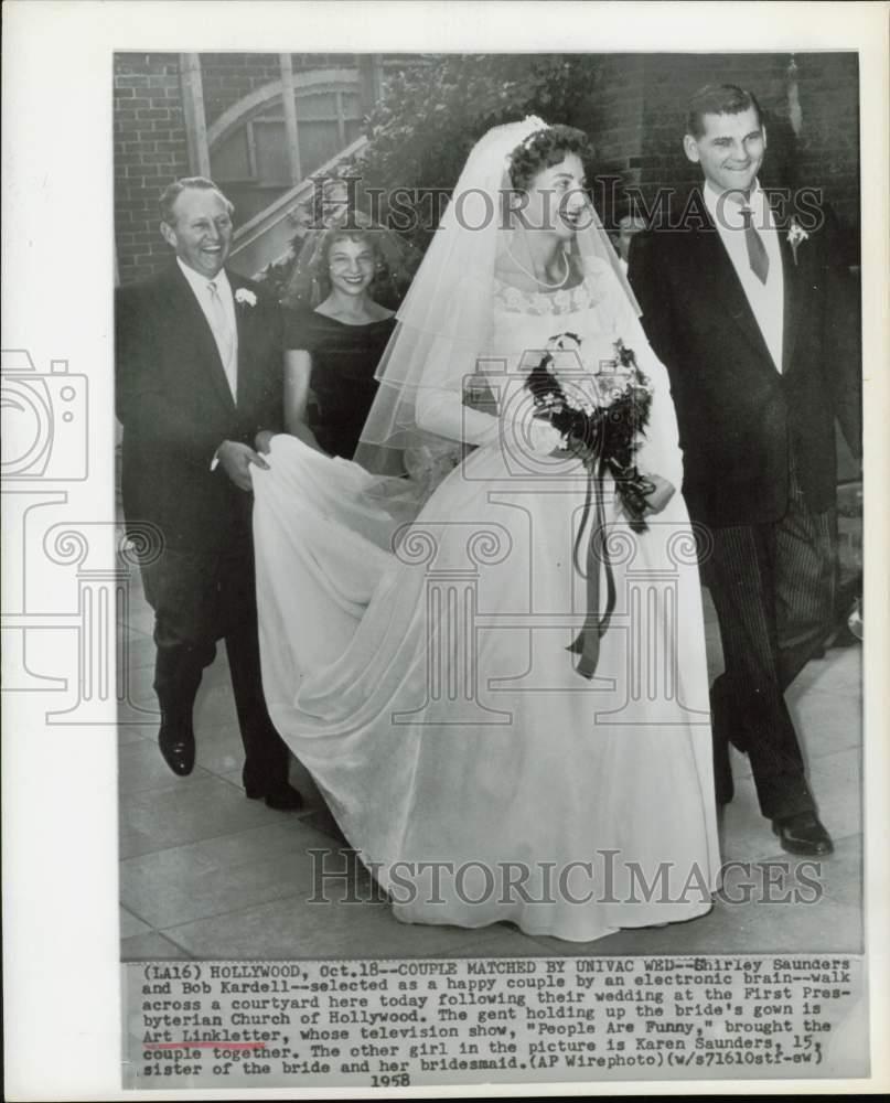 1958 Press Photo Shirley Saunders and Bob Kardell on Wedding Day, Hollywood