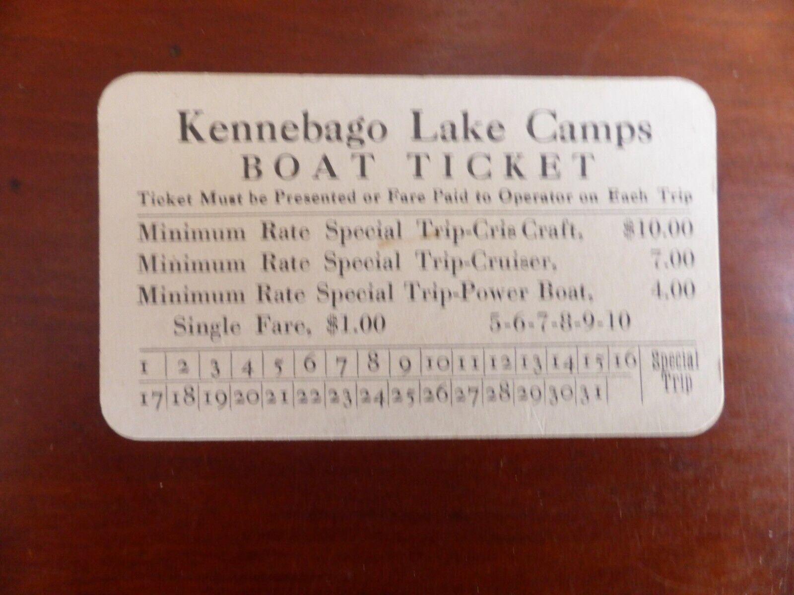 KENNEBAGO LAKE CAMPS MAINE BOAT TICKET