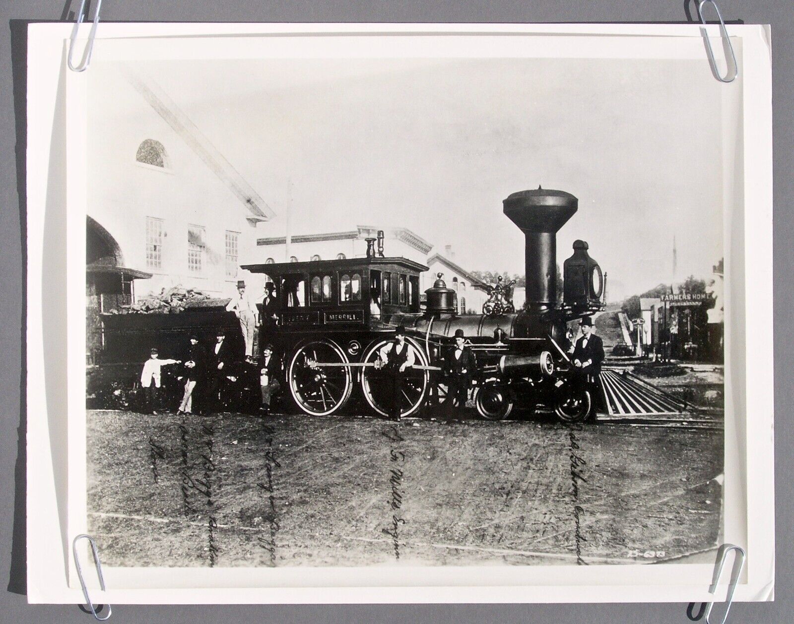 Vintage 1930\'s Railroad Photo 1840\'s Fred E Merrill Locomotive Engine w/ Crew