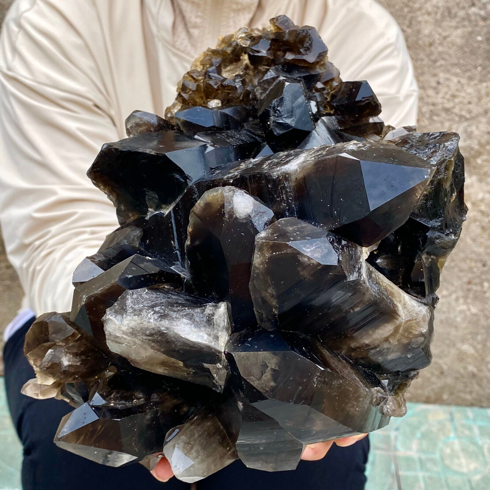 13.6LB Large Natural Smoky Black Quartz Crystal Cluster Raw Mineral Specimen
