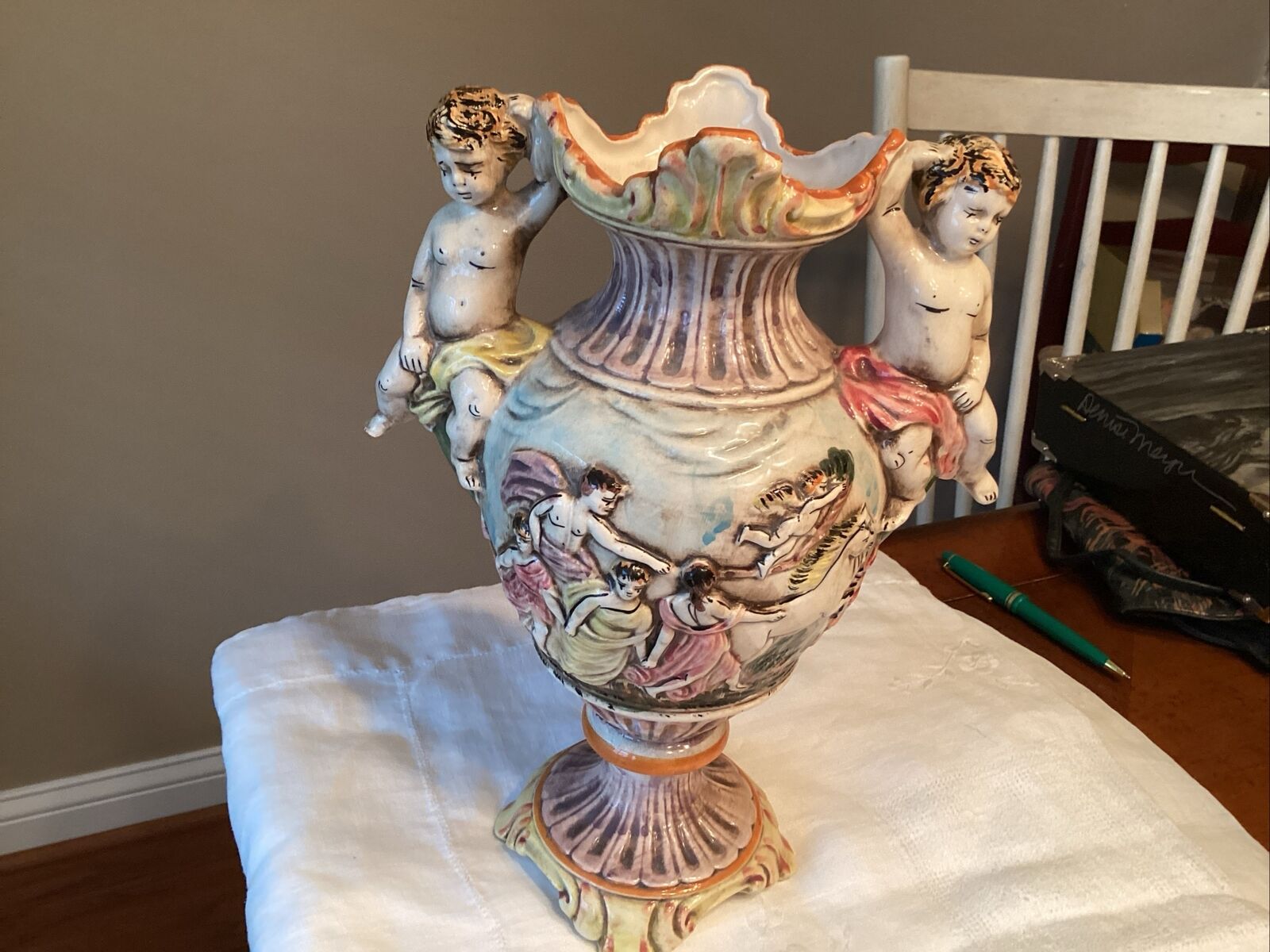 Vintage Capidimonte 12” Vase Italian Decor