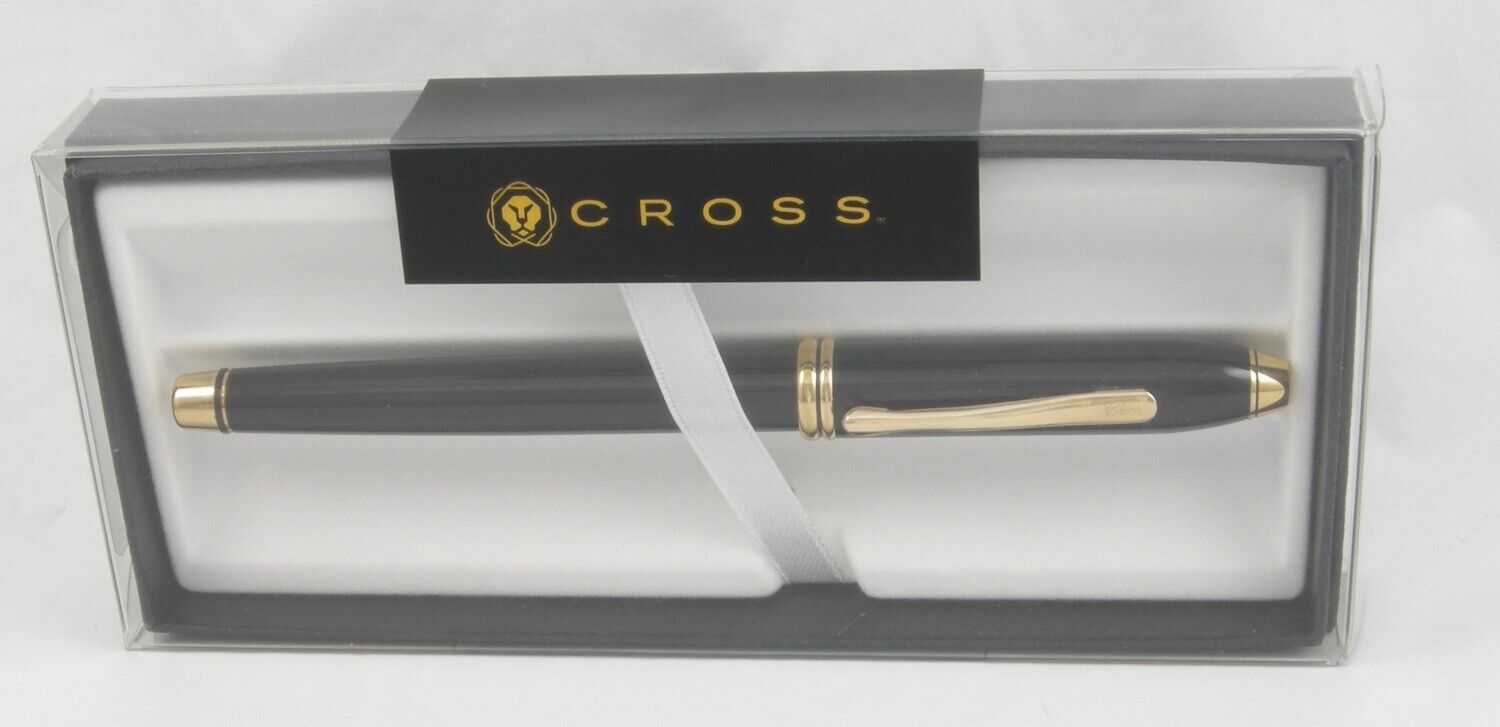Cross Townsend Black Lacquer & Gold Rollerball Pen In Box - Made In USA