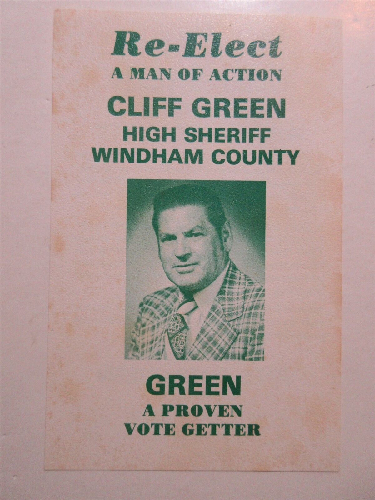 vintage Re-Elect Cliff Green High Sheriff Windham County flyer