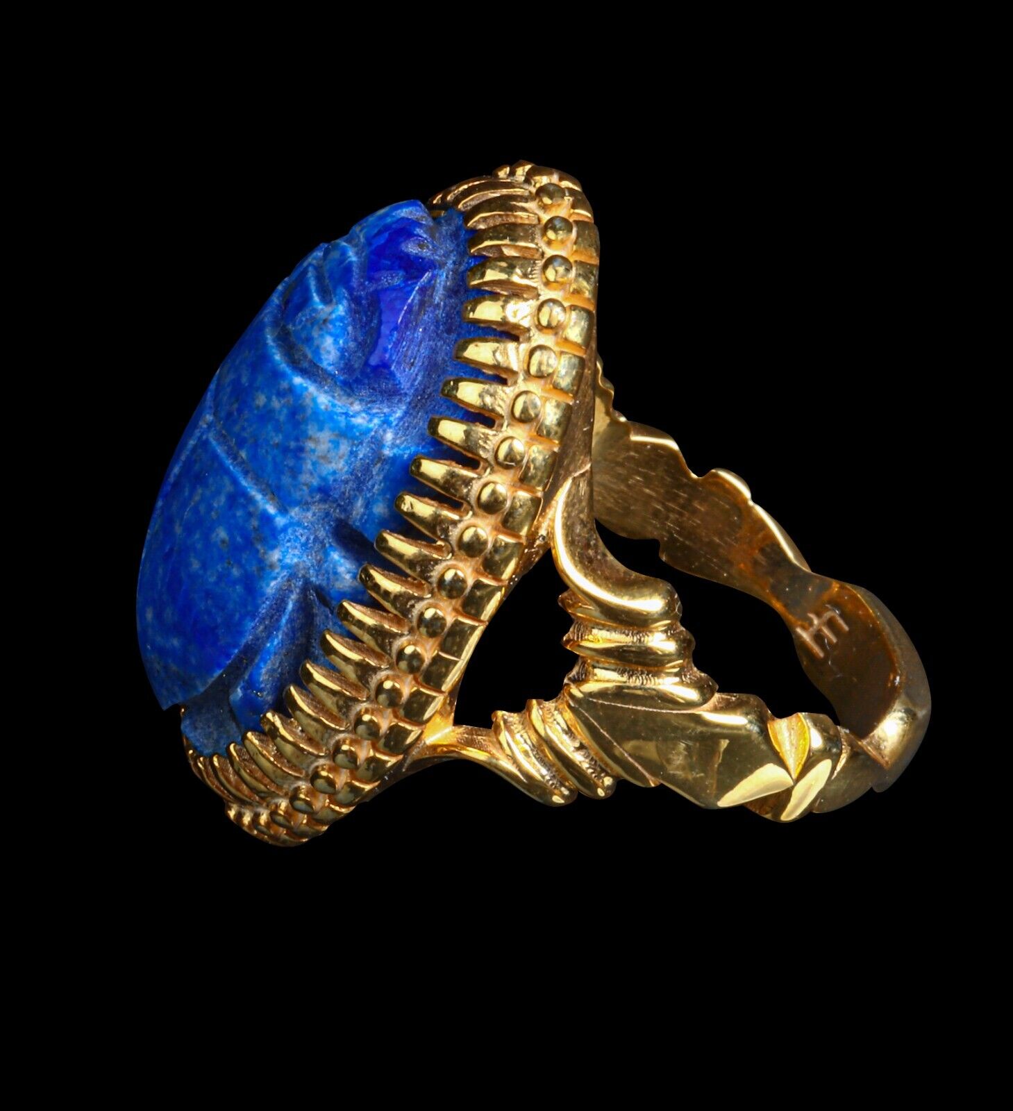 Ancient Egyptian Ring Good Luck Scarab Lapis Lazuli Stone Egypt Vintage Jewelry