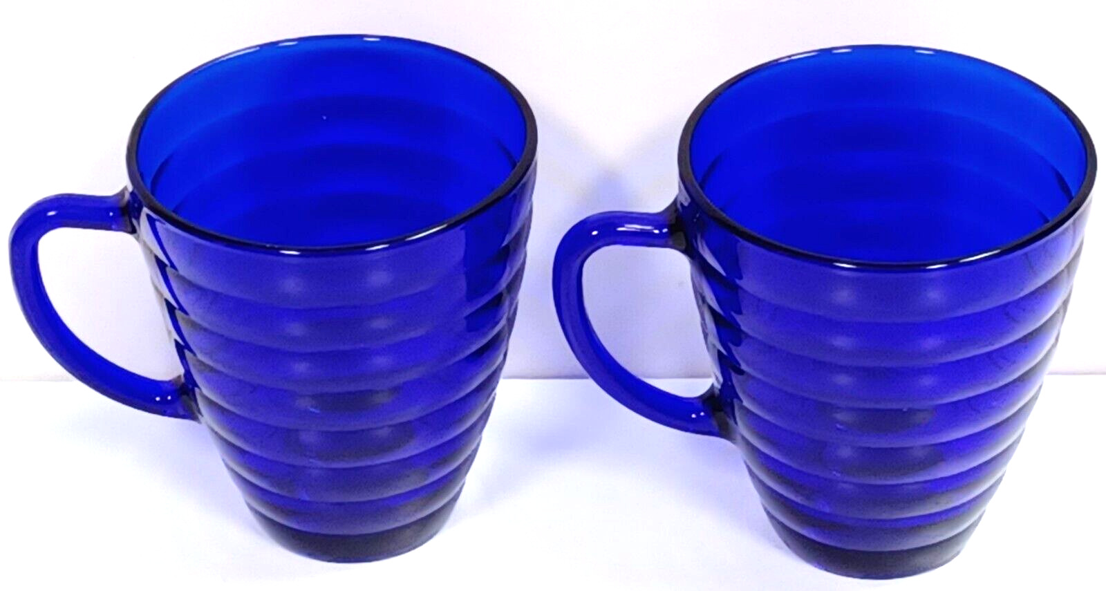 Vintage Duralex Cobalt Blue Glass Beehive Coffee Mugs Set of 2
