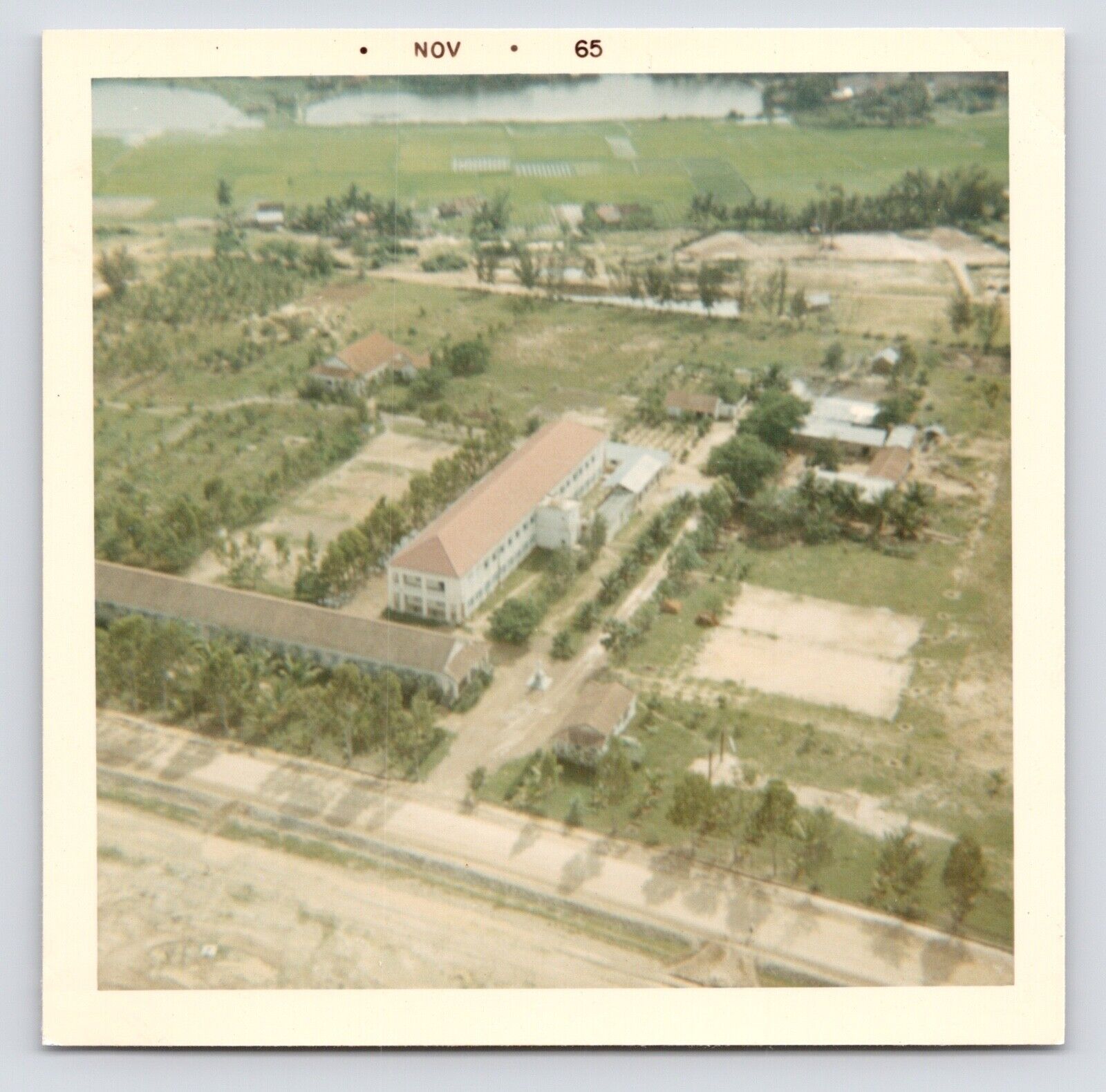 1965 Vietnam War US Army Aerial View Town & Rice Fields Original Vintage Photo