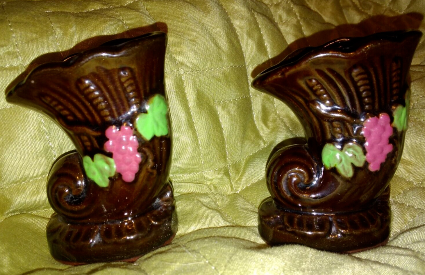 2 - Black Cornucopia Toothpick Holder Made in Occupied Japan Grape Collectible